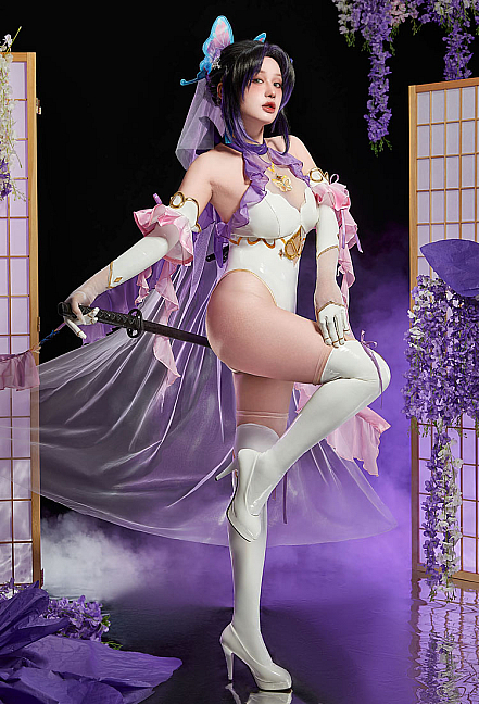 Mobbunny x Princess_Ailish KNY Shinobu Bridal Outfit Halter Bodysuit with Veil and Ribbons