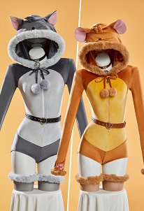[モブモフ] トムとジェリー セクシー ふわふわ ルームウェア ベルトと首輪付き
