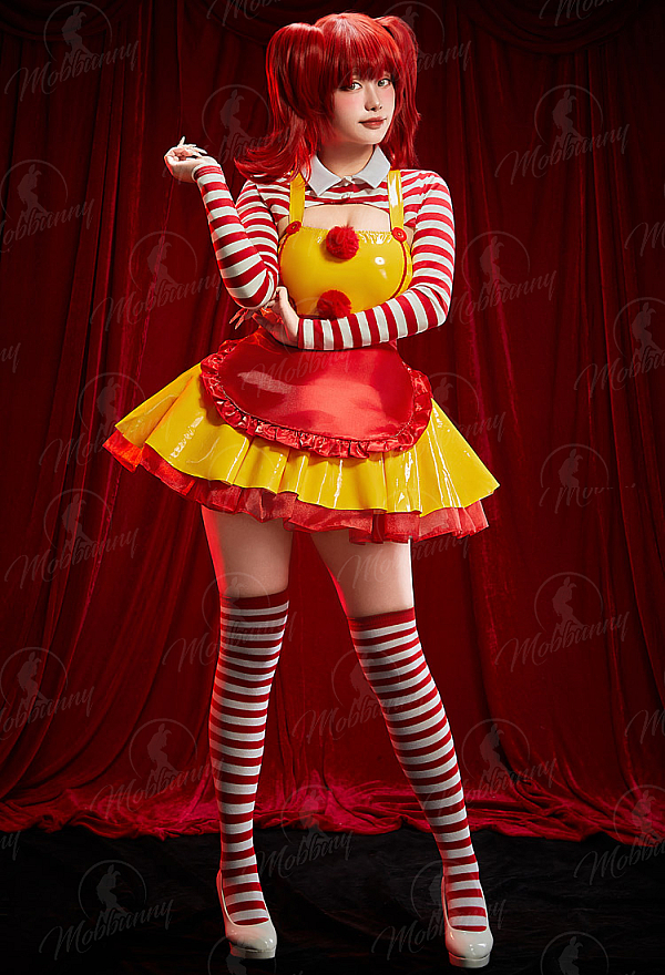 Joker Derivative Sexy Waitress Outfit Pinafore Dress and Red White Striped Crop Top with Apron Joker Derivative Sexy Waitress Outfit Pinafore Dress and Red White Striped Crop Top with Apron