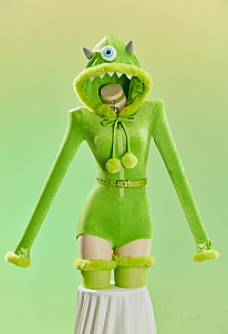 [MobFur] Monsters, Inc. Derivative Sexy Cosplay Costume Plush Romper Halloween Hooded Bodysuit with Belt and Thigh-high Socks