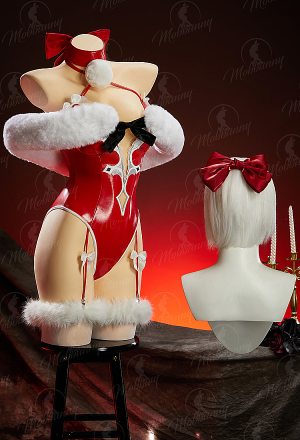 Mobbunny x Princess_Ailish Christmas No.2 Type B Set Sexy Halter Bodysuit with Sleeves and Faux Fur Wrap