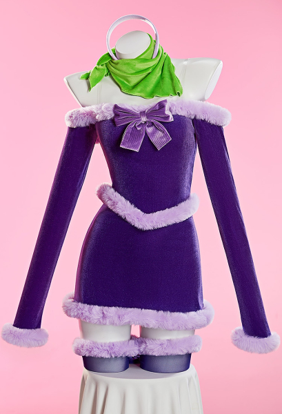 Daphne Derivative Sexy Winter Outfit Off-the-shoulder Dress with Furry Scarf and Headband
