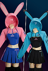 [MobMotion] Cyber-style Two-piece Sportswear Yoga Outfit Camisole Pleated Skirt with Cropped Hooded Jacket