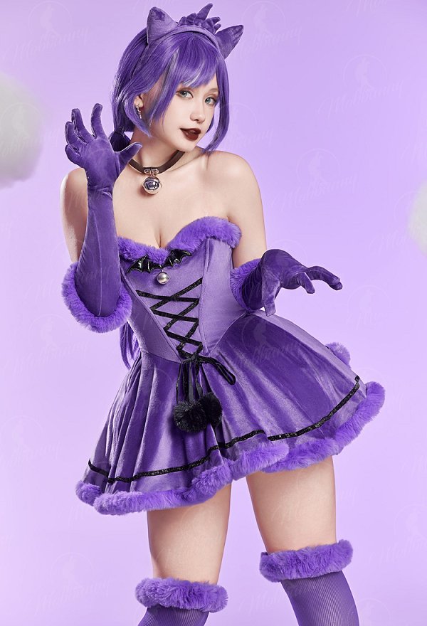 [MobPaws] Sexy Christmas Plush Suit Winter Strapless Dress with Headband and Gloves