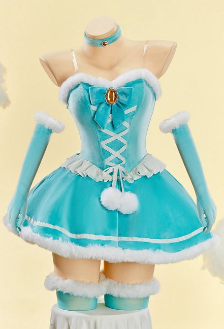 Princess Derivative Sexy Winter Plush Christmas Outfit Strapless Dress and Cape Choker and Gloves