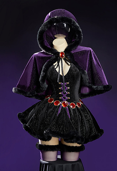 [MobFur] Raven Derivative Winter Christmas Plush Sexy Cosplay Costume Velvet Halter Dress with Hooded Cape and Sleeves
