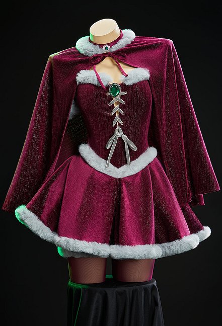 [MobFur] Female Superhero Starfire Derivative Sexy Winter Christmas Cosplay Plush Outfit Suspender Velvet Dress with Cape and Stockings