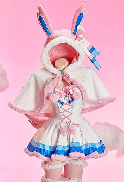 Sylveon PM Derivative Sexy Cosplay Costume Winter Christmas Plush Set Strapless Dress with Cape and Tail