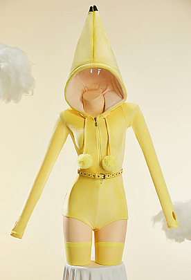 [MobFur] Funny Sexy Peeled Banana Onesie Plush Homewear Set Romper with Belt and Knee-High Socks