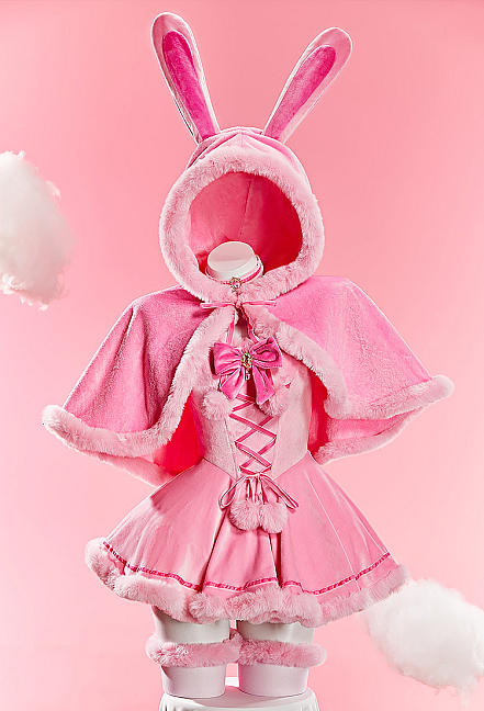 [MobFur] Sexy Bunny Christmas Plush Outfit Set Strapless Dress with Cape and Thigh-high Stockings
