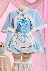 [MobFur] Alice in Wonderland Alice Derivative Sexy Blue Plush Winter Outfit Strapless Dress with Cape and Apron