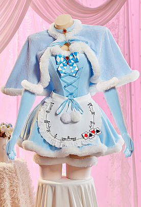 [MobFur] Alice in Wonderland Alice Derivative Sexy Blue Plush Winter Outfit Strapless Dress with Cape and Apron