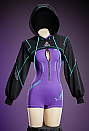 [MobMotion] Sexy Cyber-style Yoga Sportswear Outfit Cropped Long-sleeve Bodysuit with Hooded Short Jacket