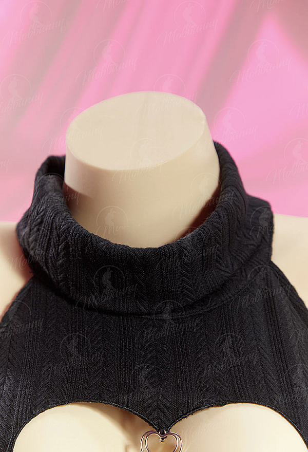 Sexy Heart-Pattern Knit Love Cheongsam Outfit High-Slit Lace-up Dress