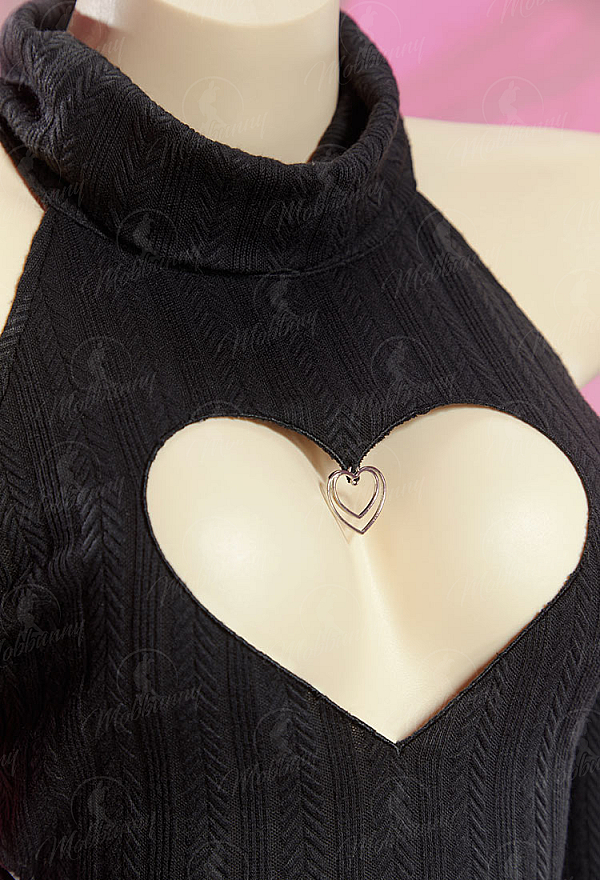 Sexy Heart-Pattern Knit Love Cheongsam Outfit High-Slit Lace-up Dress