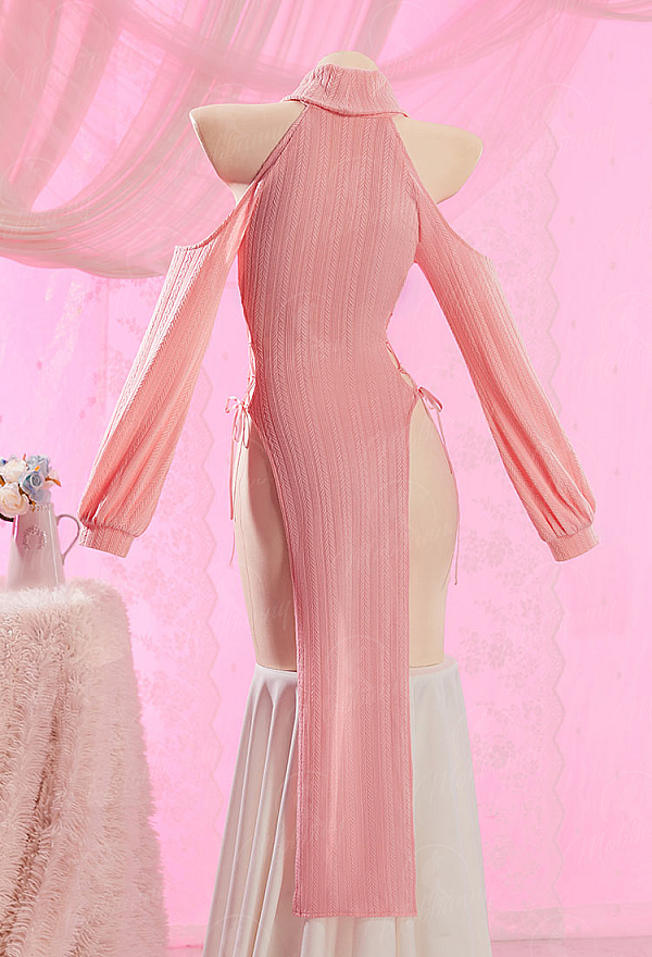 Sexy Heart-Pattern Knit Love Cheongsam Outfit High-Slit Lace-up Dress