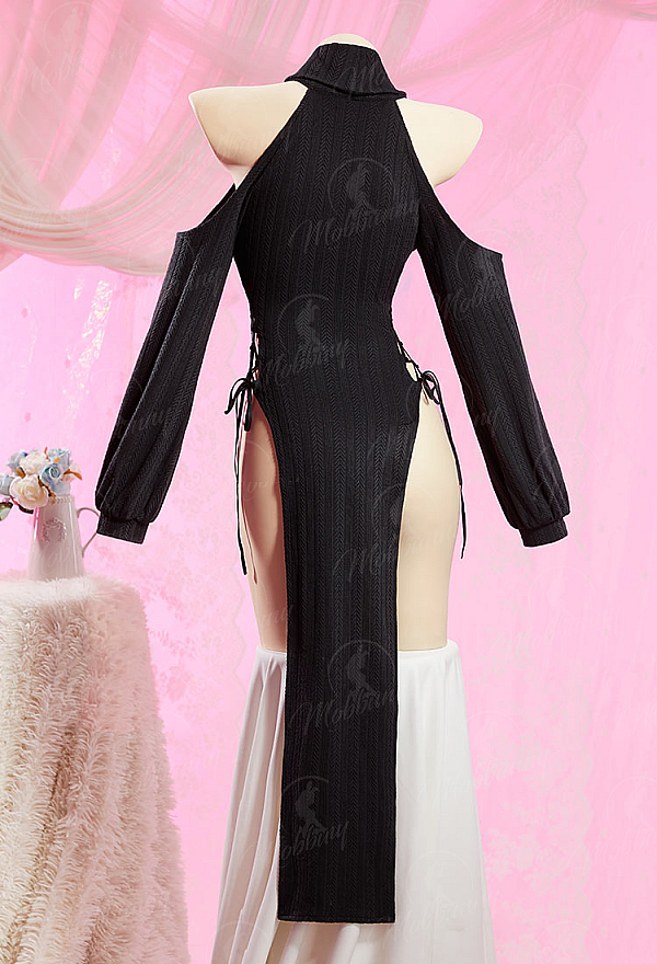 Sexy Heart-Pattern Knit Love Cheongsam Outfit High-Slit Lace-up Dress
