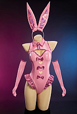 Sakura/Yuki Vocal Derivative Sexy Bunny Girl Outfit Cut-Out Sleeveless Bodysuit with Gloves and Headband