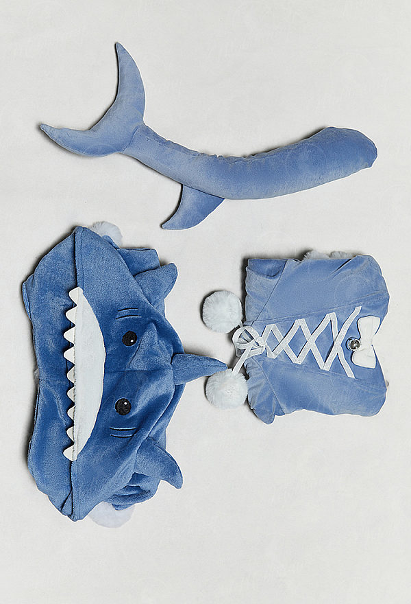 [MobFur] Sexy Shark-Themed Winter Christmas Plush Outfit Set Strapless Dress with Hooded Cape and Tail