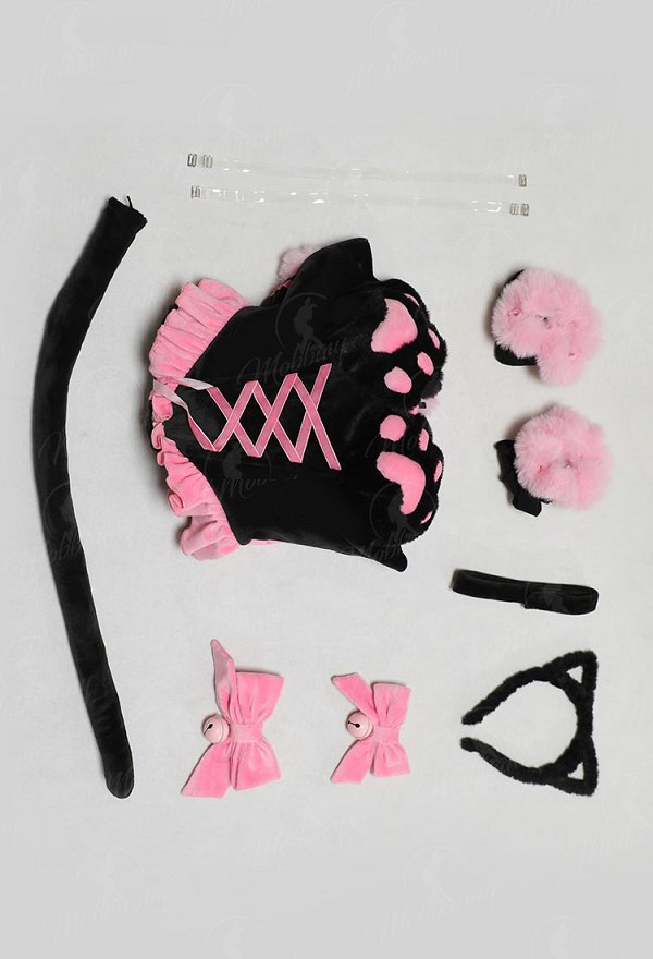 [MobFur] Sexy Cat-themed Winter Plush Outfit Off-the-shoulder Cat Paw Dress with Headband and Tail