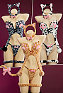 Sexy Cow Tabby Leopard Cat Print Winter Plush Costume Cute Paw Top and Thong with Ears Headband and Tail