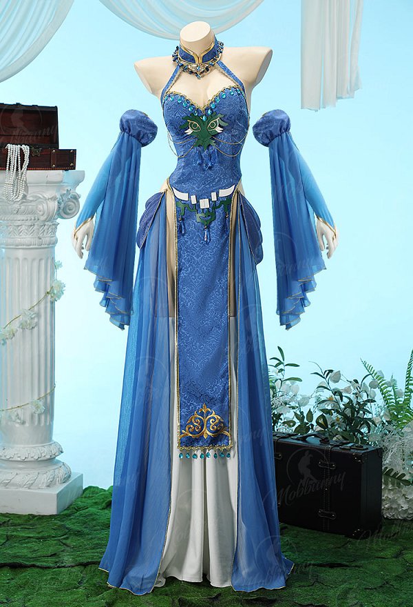 [MobElf] Zelda Derivative Dance Style Outfit Halter-neck Backless Top with Wrap Skirt and Sleeves