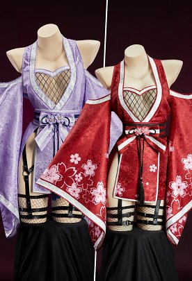 Ninja Derivative Sexy Outfit Wide-Sleeved Kimono Dress with Obi Belt and Socks