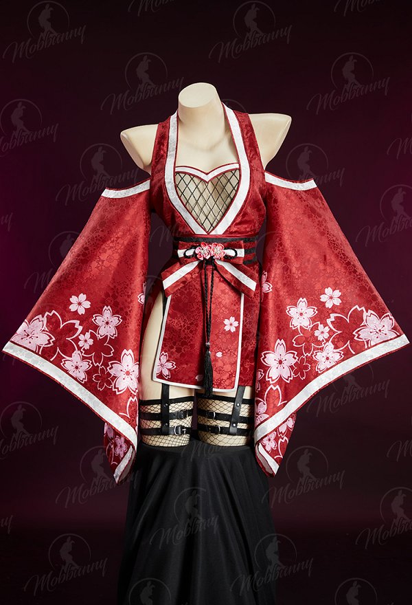 Ninja Derivative Sexy Outfit Wide-Sleeved Kimono Dress with Obi Belt and Socks