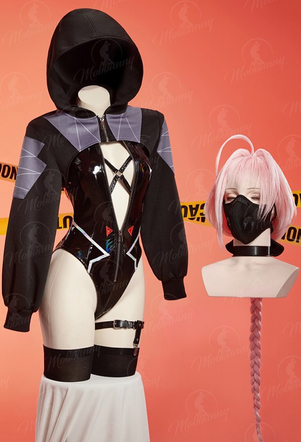 [MobMotion] Cyberpunk 2 Talia Yang Derivative Sexy Outfit Halter Cutout Bodysuit and Hooded Bolero Jacket with Mask and Stockings