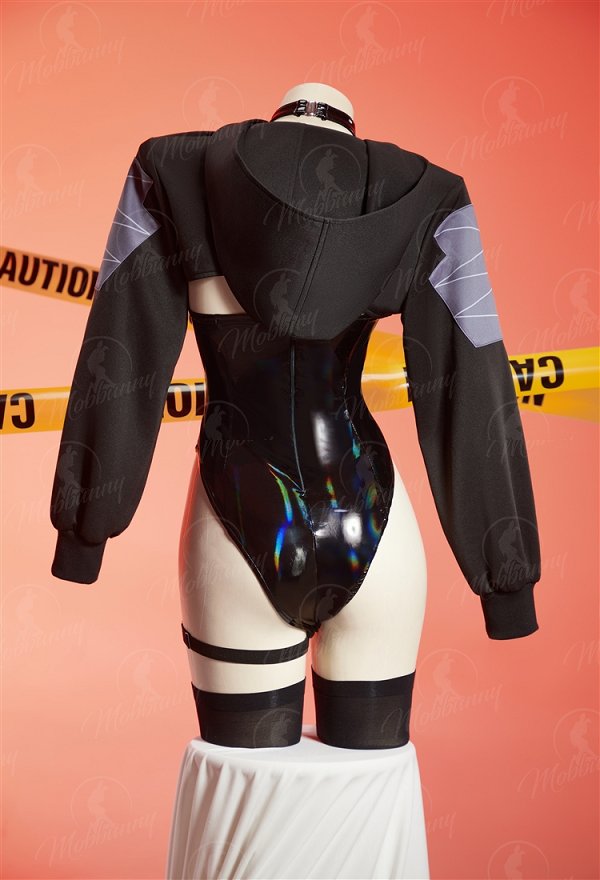 [MobMotion] Cyberpunk 2 Talia Yang Derivative Sexy Outfit Halter Cutout Bodysuit and Hooded Bolero Jacket with Mask and Stockings