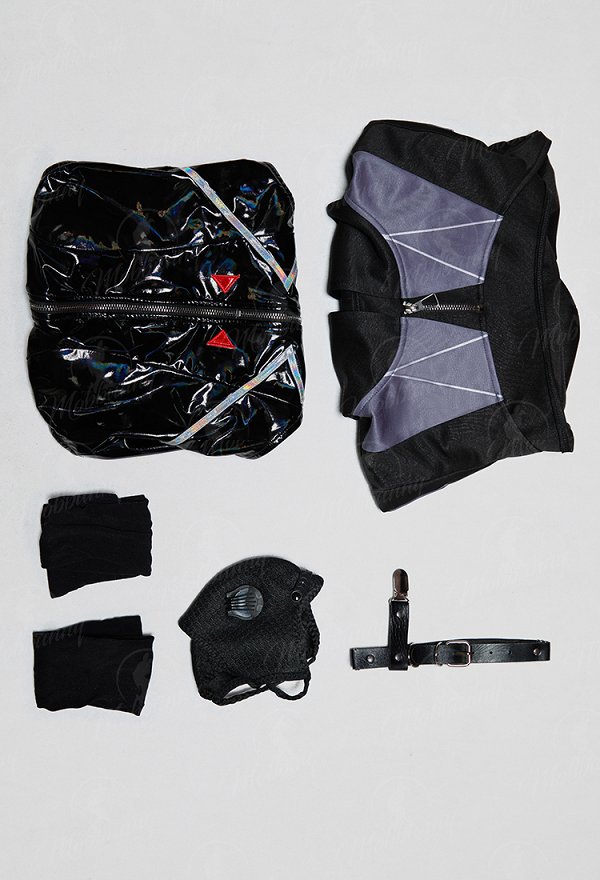[MobMotion] Cyberpunk 2 Talia Yang Derivative Sexy Outfit Halter Cutout Bodysuit and Hooded Bolero Jacket with Mask and Stockings