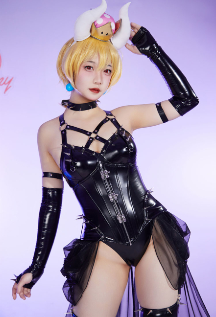 Hime Derivative Sexy Lingerie Set Black Bodysuit and Chiffon Skirt with Waistband and Earrings Cosplay Costume