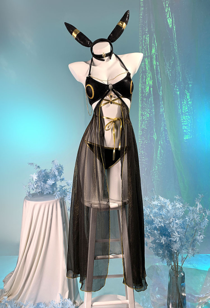 PM Derivative Sexy Swimsuit Gothic Bathing Suit Dress and Panty with Arm Sleeves and Headband