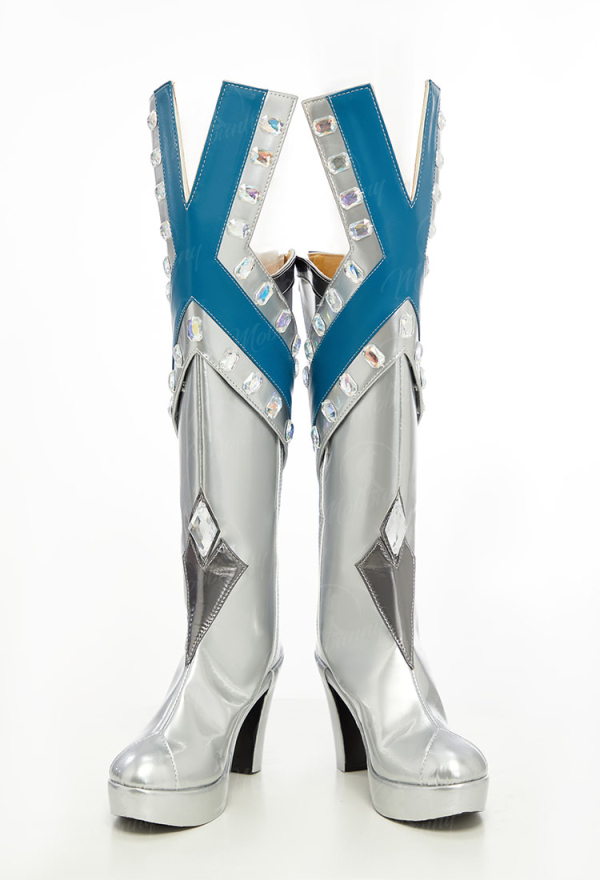 Rival Girl Queen Cosplay Boots Silver High Heel with Acrylic Diamonds
